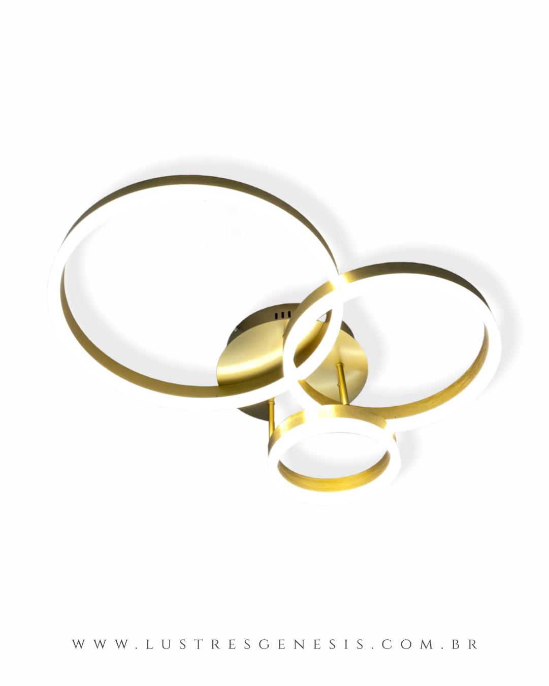 Plafon Moderno Aliança com 3 Anéis Dourados e LED Integrado